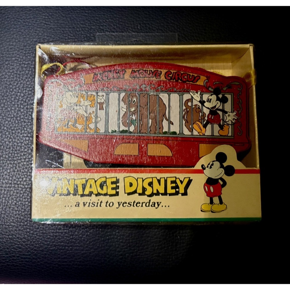 Disney Vintage Wood Mickey And Minnie Mouse Circus Train Car Ornament